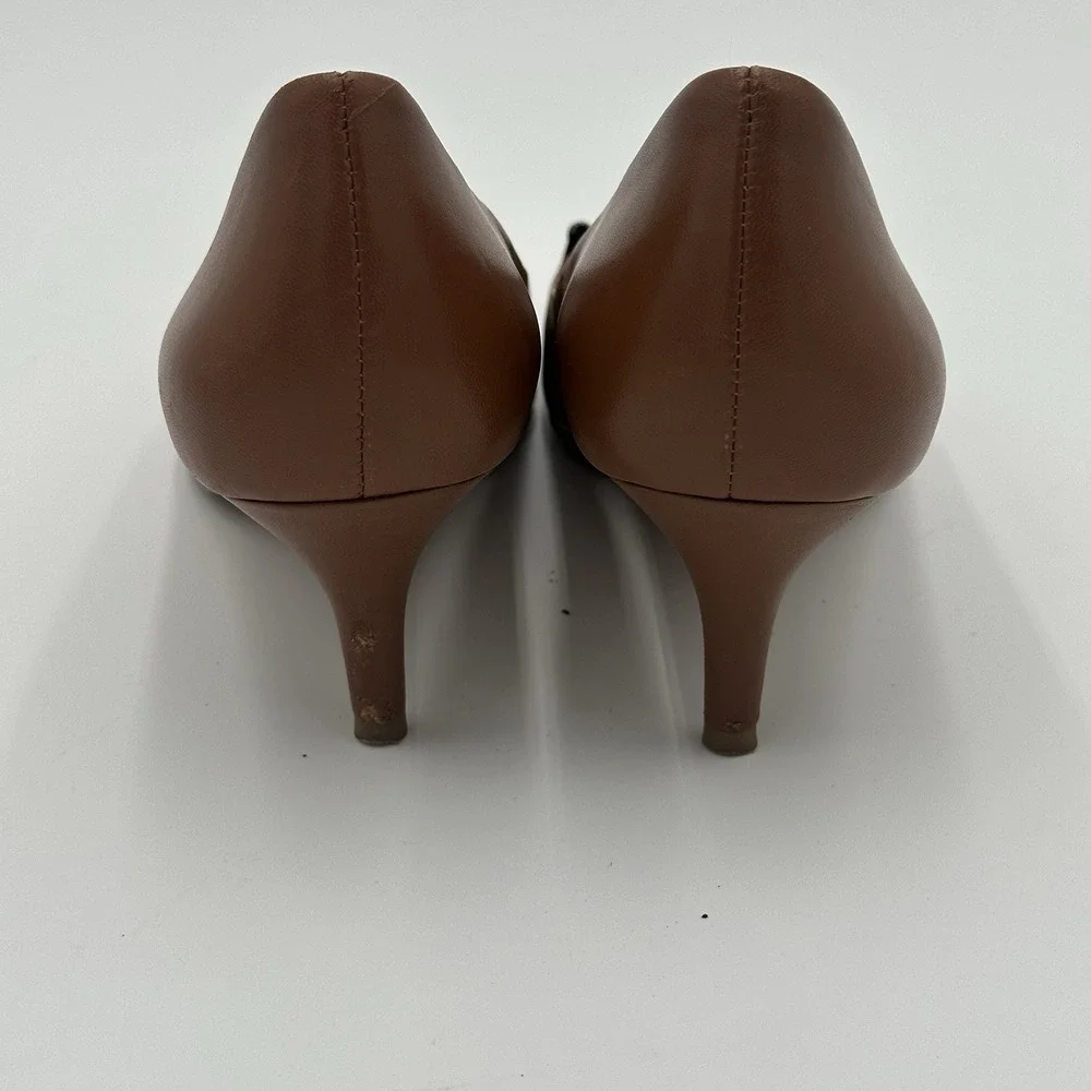Coach Lauri Leather Pumps 7.5B Caramel Tan Snake Cap Toe Turnlock Accents - Picture 6 of 15